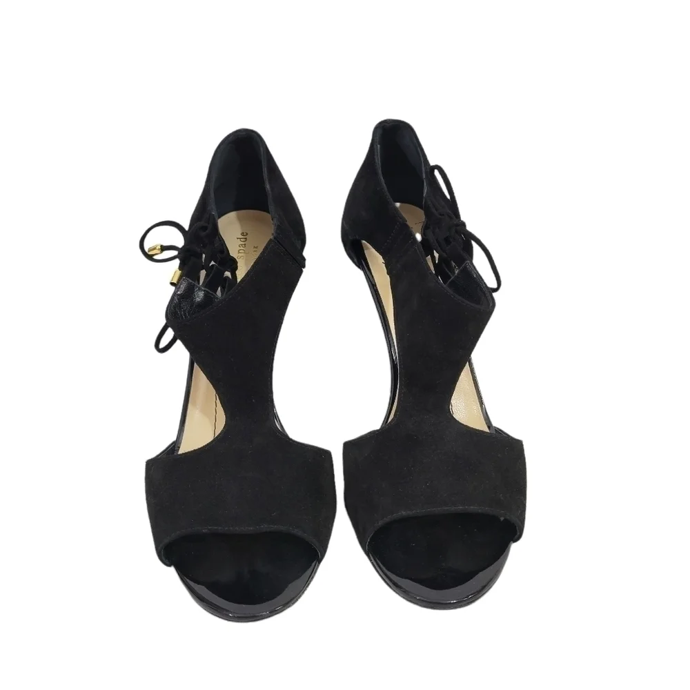Kate Spade Black Suede T-Strap Open Stiletto Heels